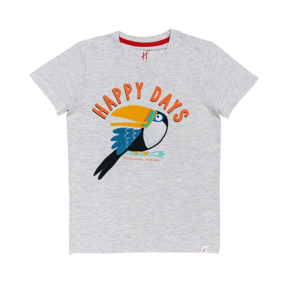 

H by Hamleys Boys Short Sleeves T-Shirt Parrot Print-Grey Melange