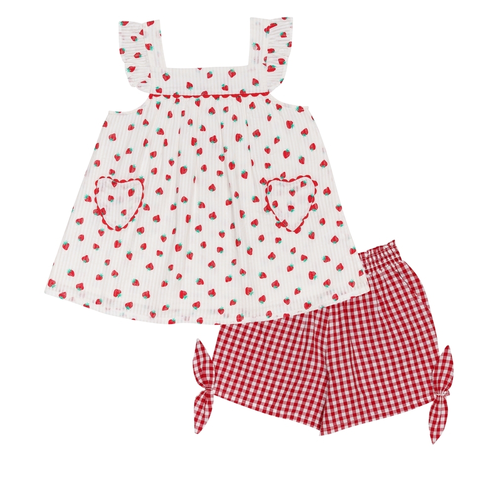 

H by Hamleys Girls Sleeveless Short And T-Shirt Set Strawberry Print And Hearts-Multi
