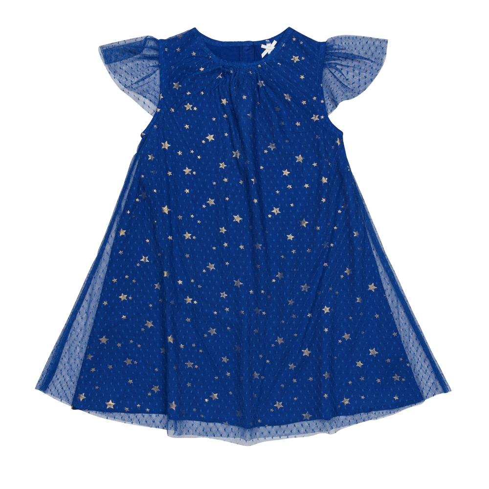 

H by Hamleys Girls Short Sleeves Dress Mesh Star Print-Multi