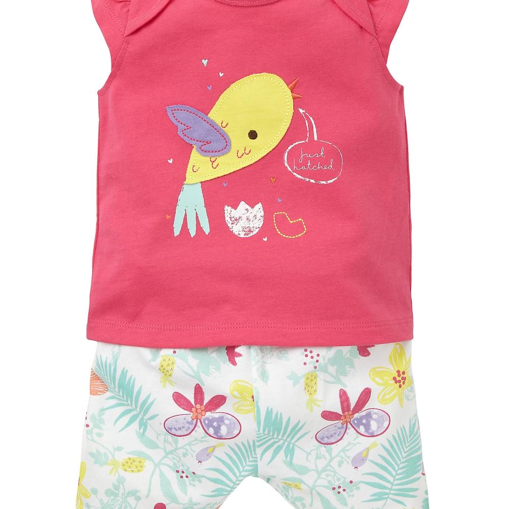

Girls Half Sleeves Shortie Pyjama Set Bird Patchwork - Pink