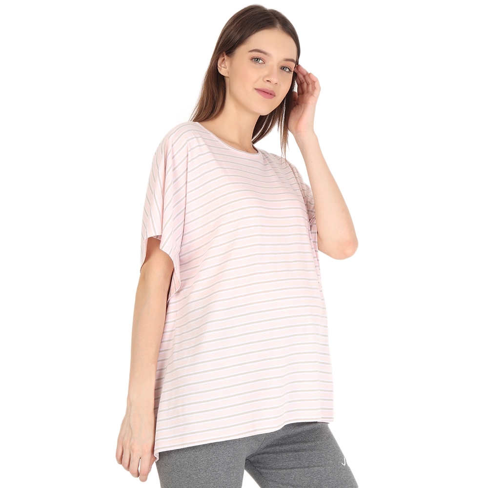 

Women Half Sleeves Maternity Poncho Striped - Pink