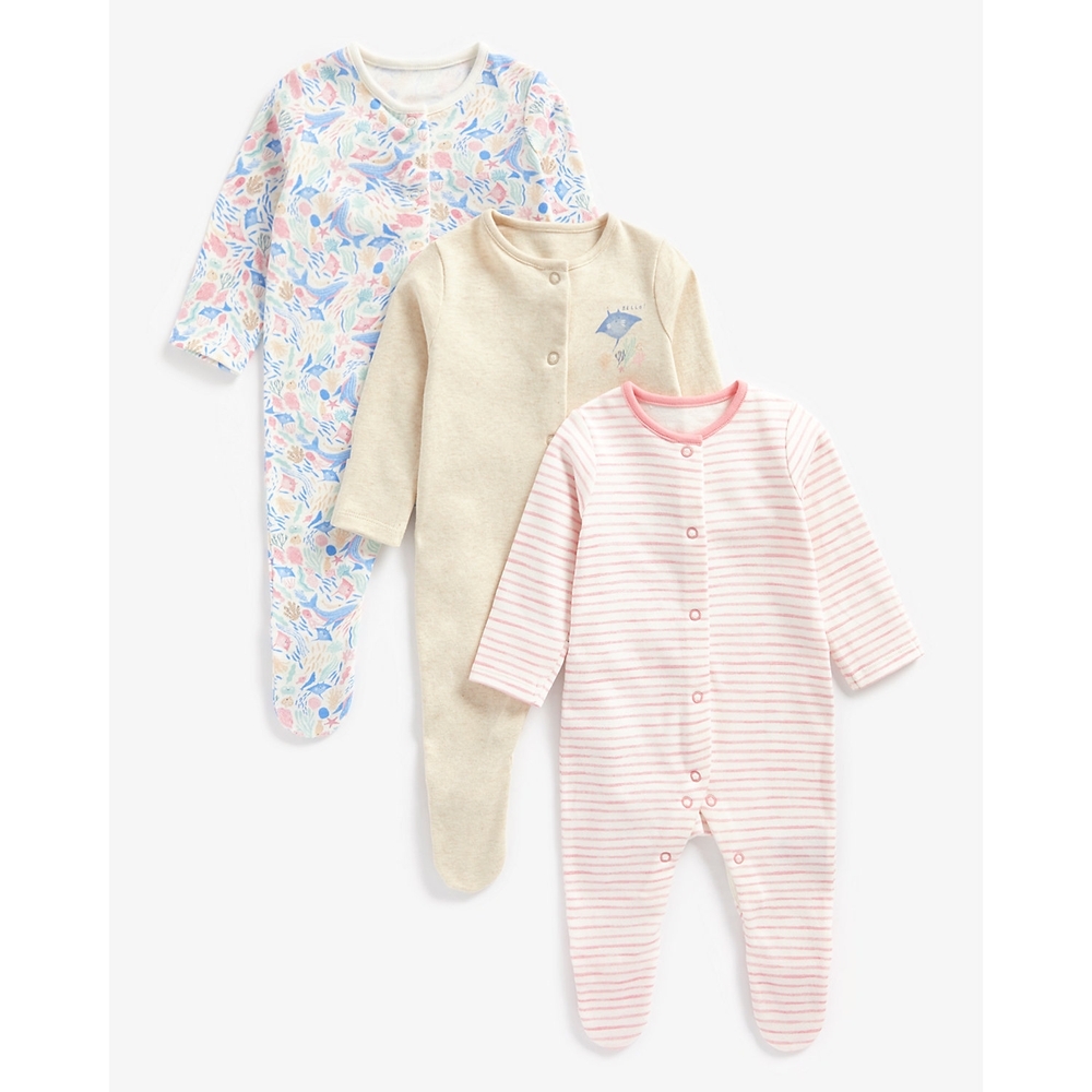 

Girls Full Sleeves Sleepsuit -Pack of 3-Multicolor