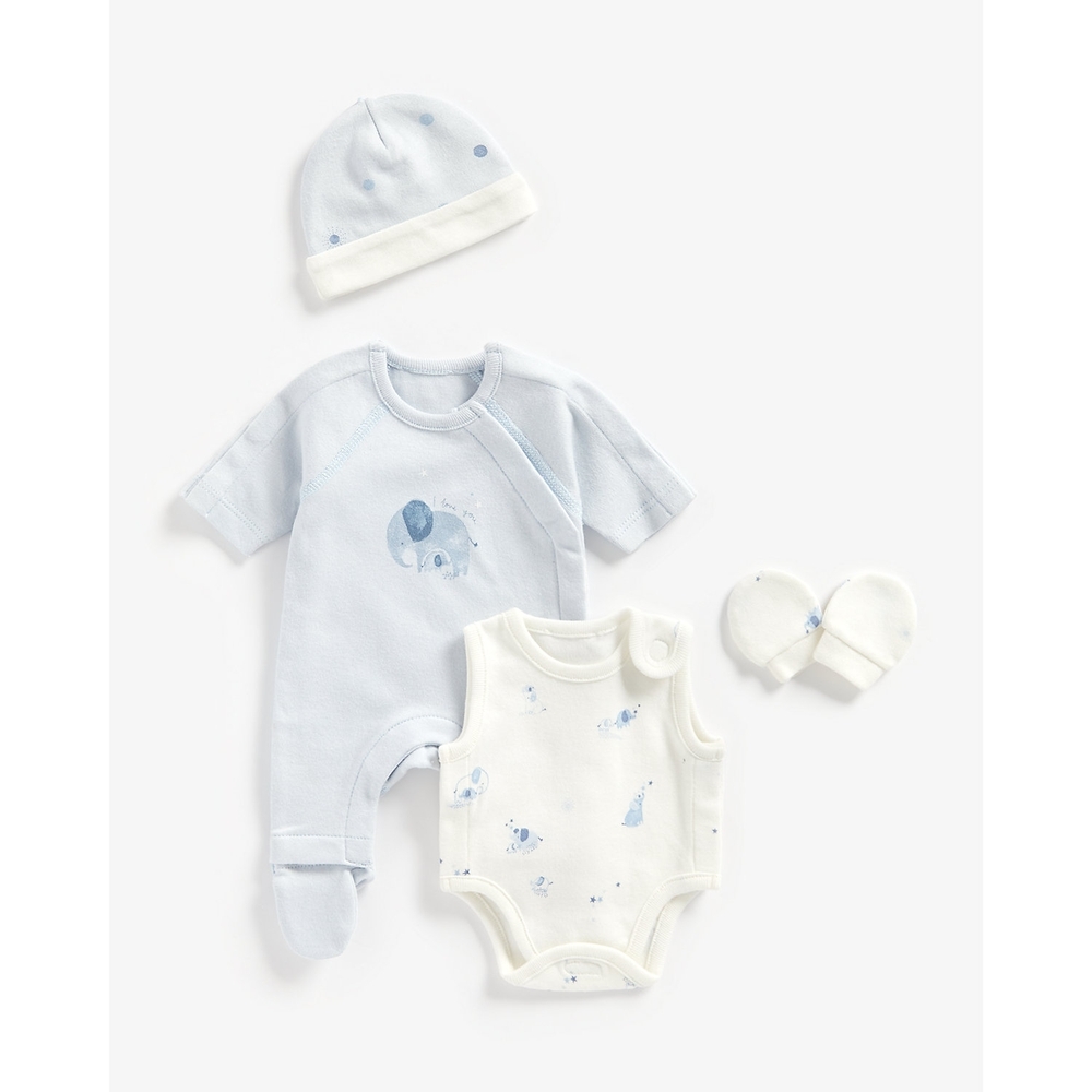 

Boys Short Sleeves Sleepsuit Elephant Printed -Blue