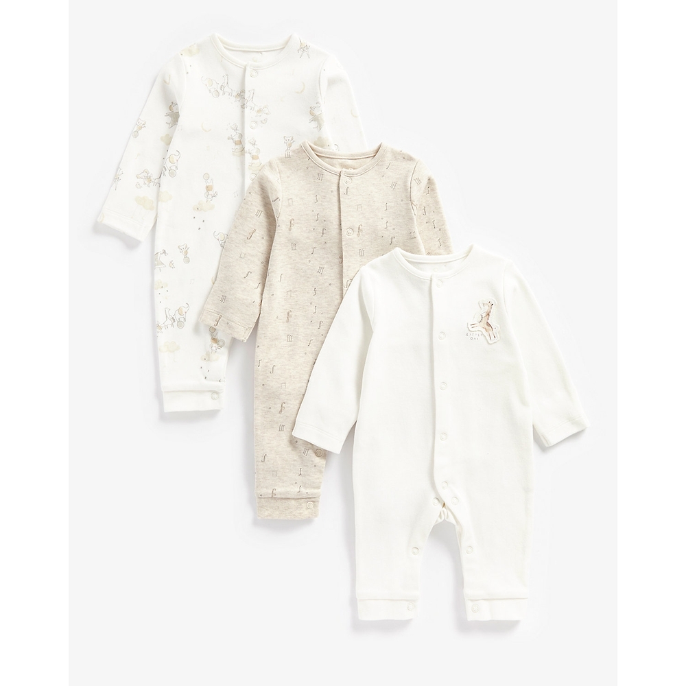 

Unisex Full Sleeves Sleepsuit -Pack of 3-Cream