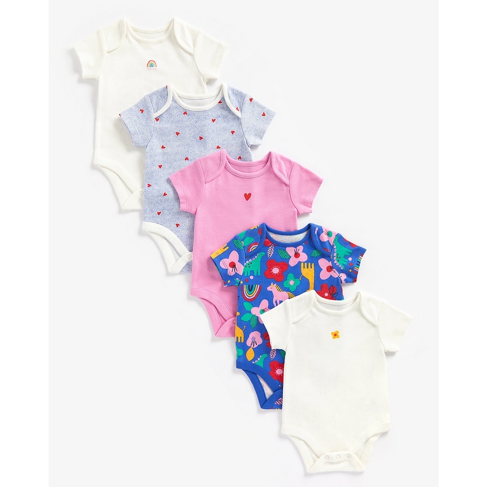 

Girls Short Sleeves Bodysuits -Pack of 5-Multicolor