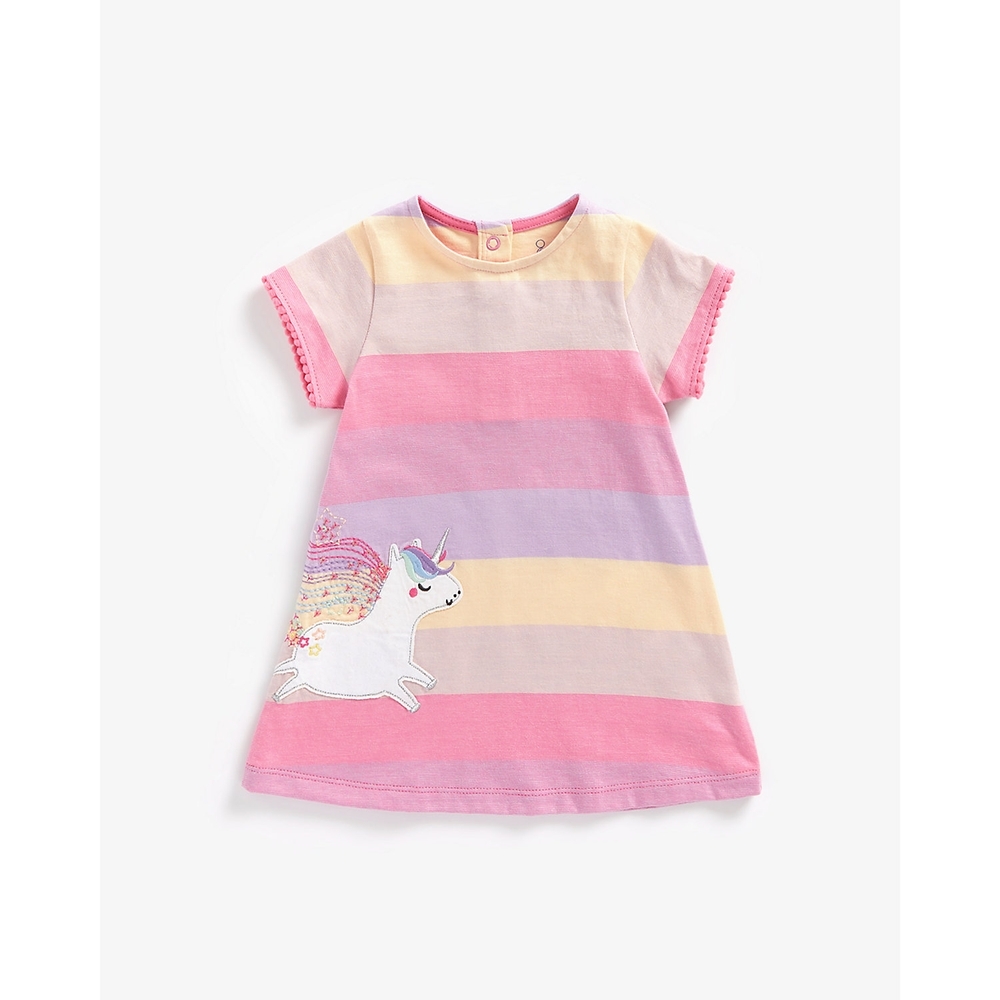 

Girls Short Sleeves Dress Unicorn Printed-Multicolor