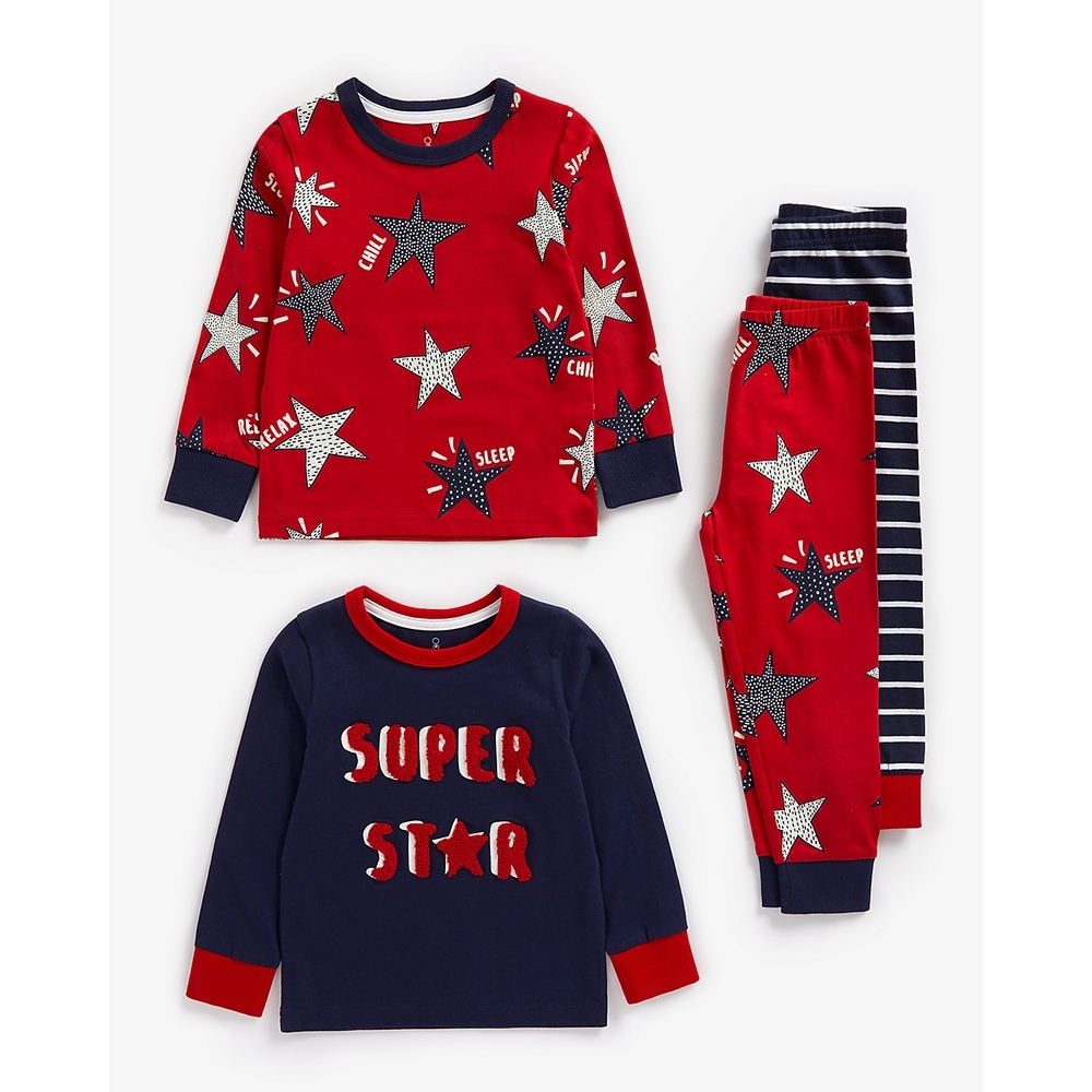 

Boys Full Sleeves Pyjamas Star Printed-Pack of 2-Multicolor