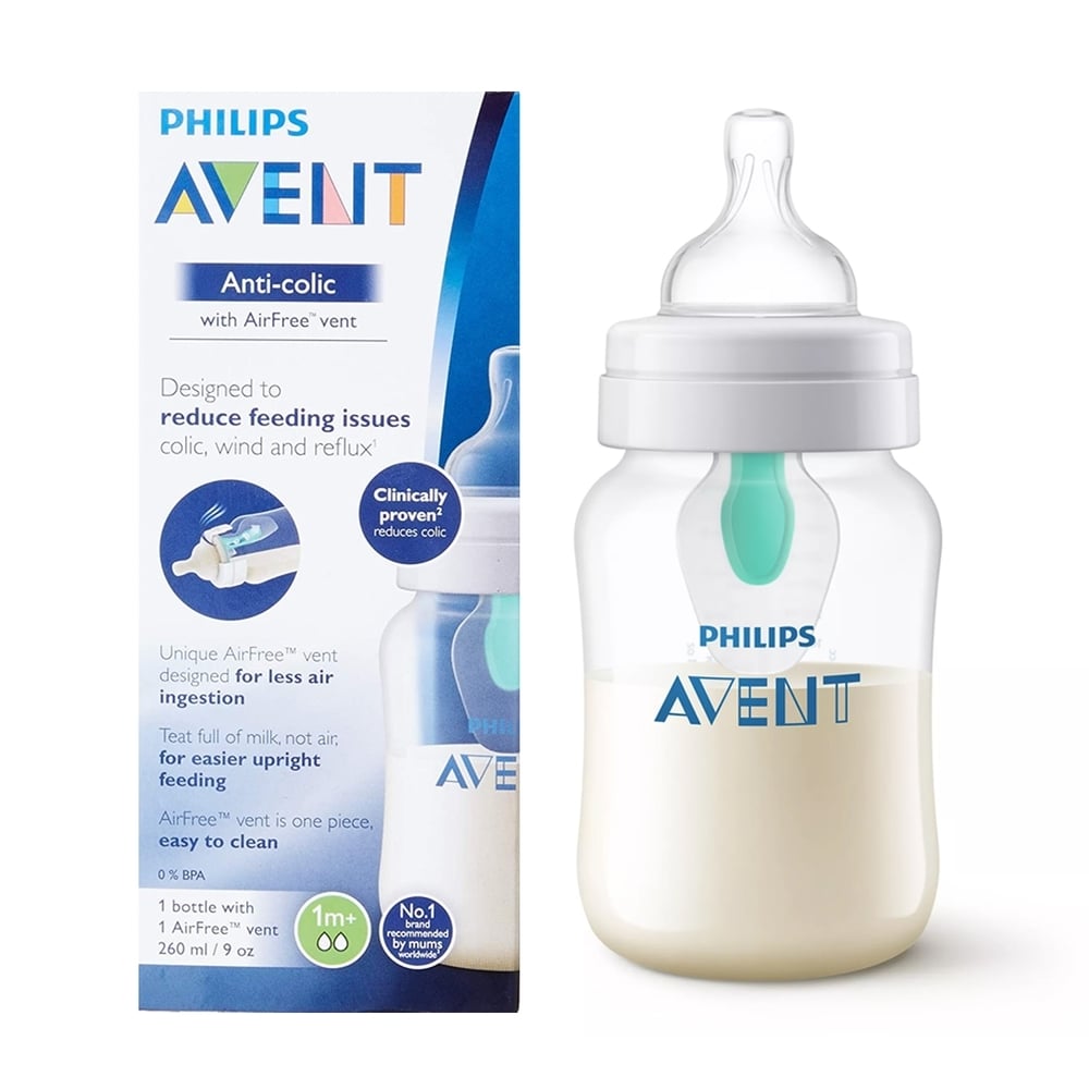 

Avent anti-colic baby feeding bottle&amp air free vent translucent 260ml