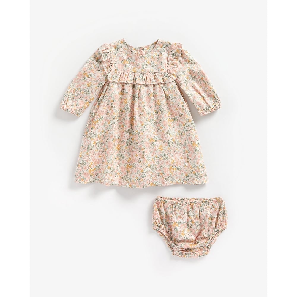 

Girls Full Sleeves Dress and Bloomer Set Floral Design-Pink