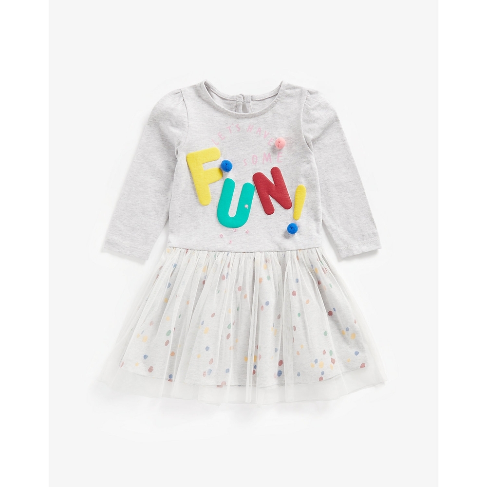 

Girls Full Sleeves Dress Fun Design-Grey