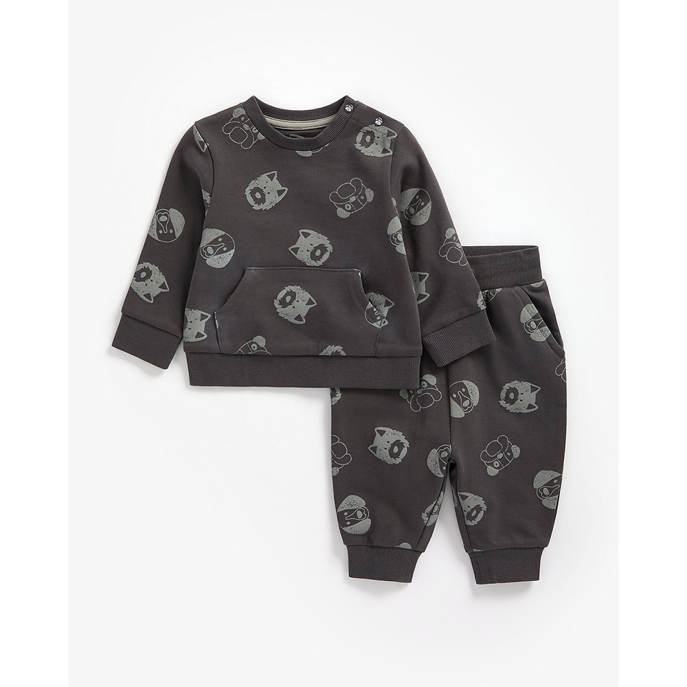 

Boys Full Sleeves Sweat Jogger Set Little Dogs Print-Black