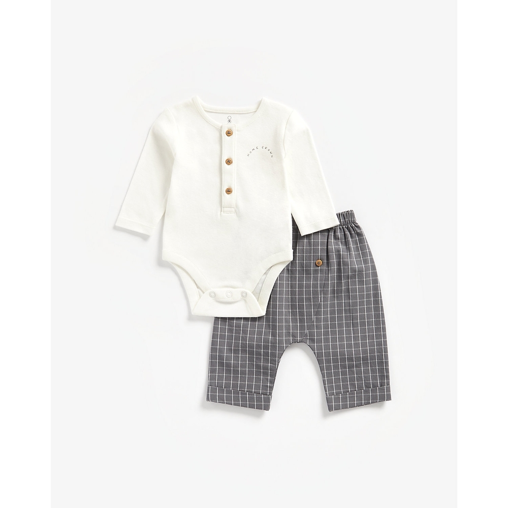 

Boys Full Sleeves Bodysuit And Trousers Set Checks - Navy