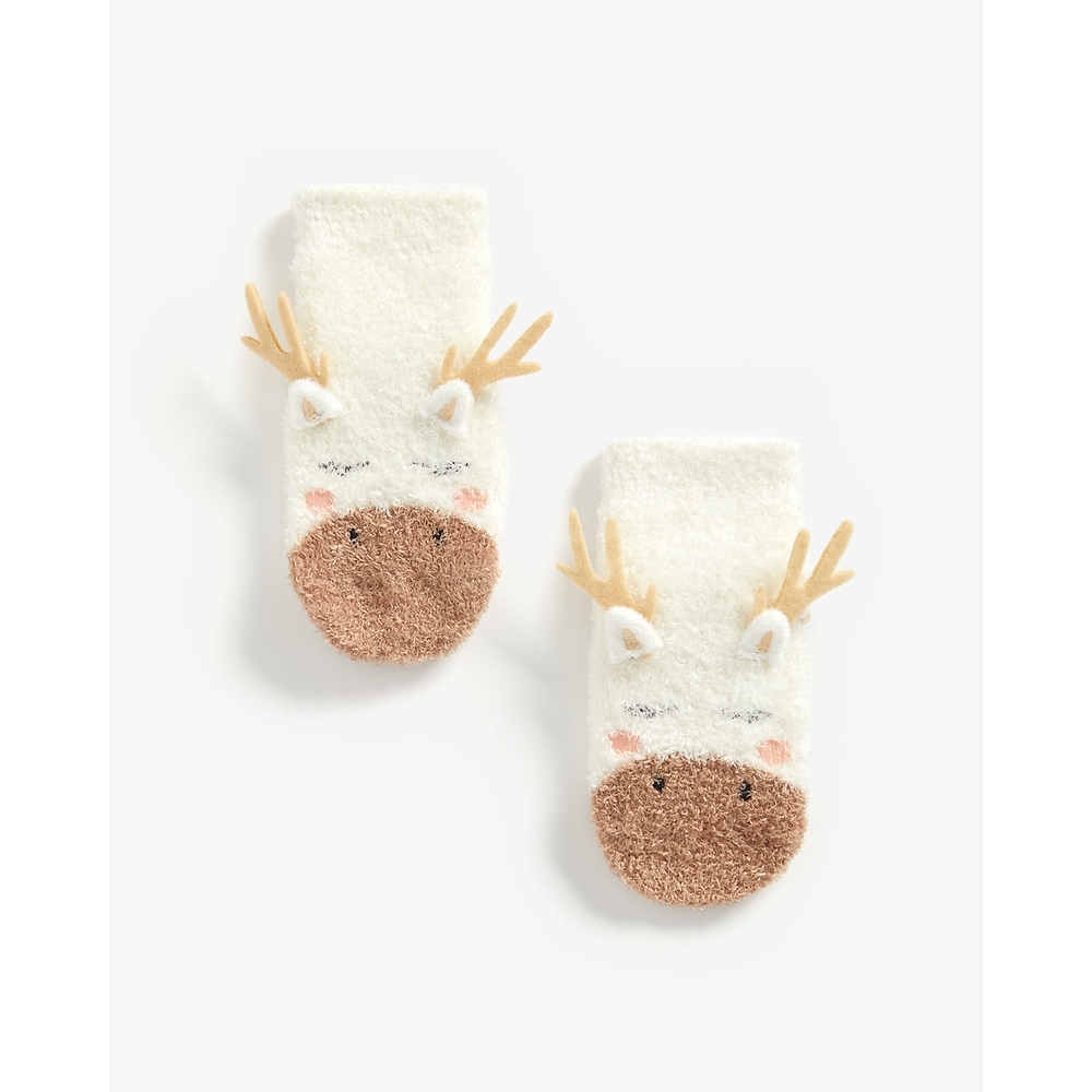 

Girls Socks 3D Reindeer Design - White