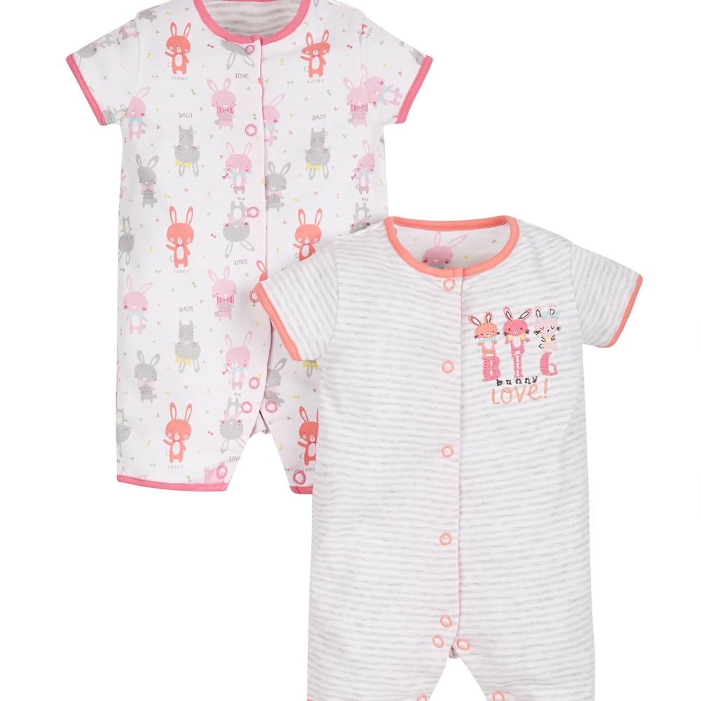 

Girls Big Love Bunny Rompers - Pack Of 2