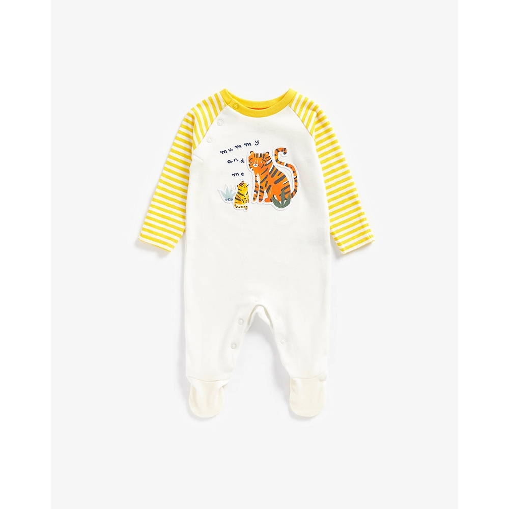 

Boys Full Sleeves Sleepsuit Tiger Printed -White