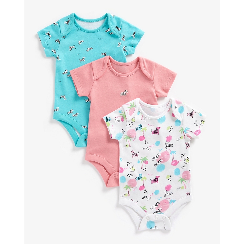 

Girls Short Sleeves Bodysuit Zebra Printed-Pack of 3-Multi