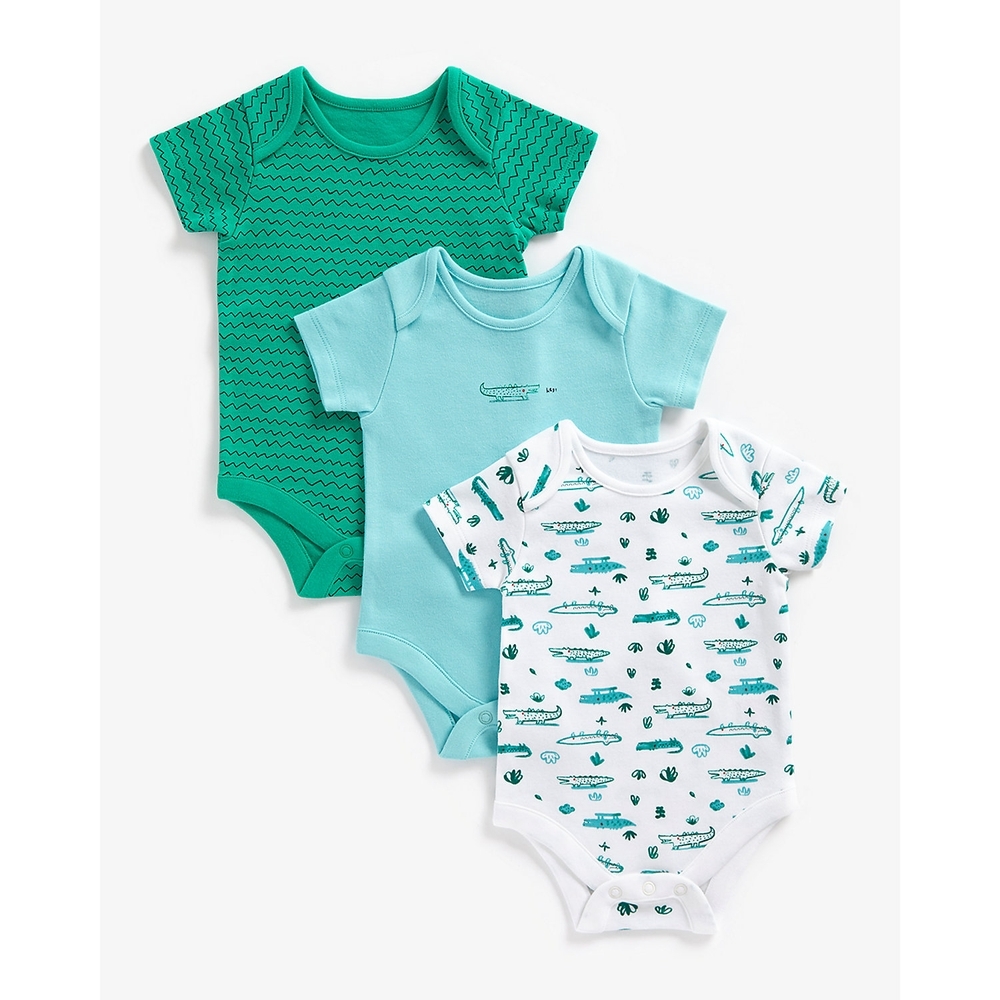 

Boys Short Sleeves Bodysuit Dino Printed-Pack of 3-Green
