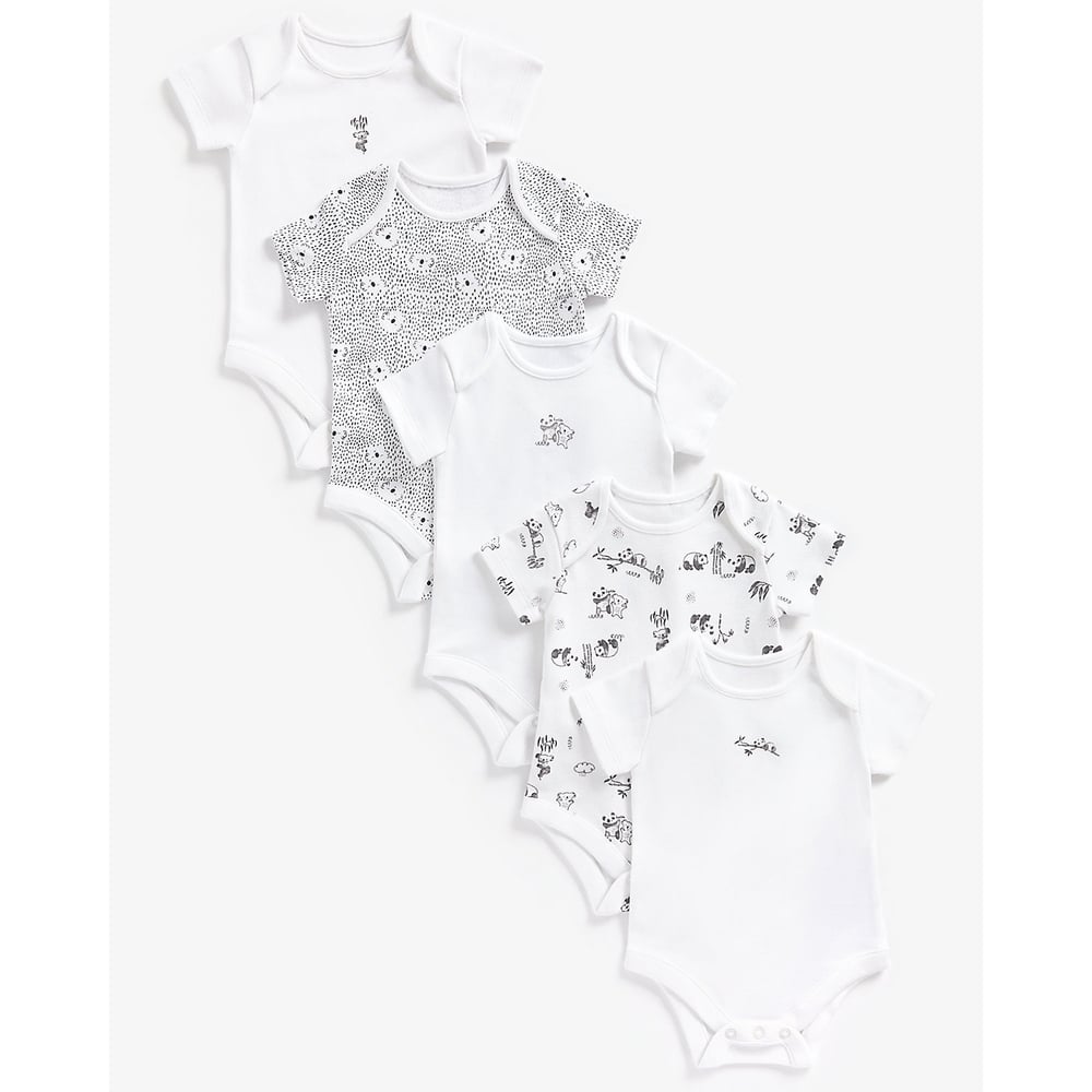 

Unisex Short Sleeves Bodysuit Polar Bear Printed-Pack of 5-White