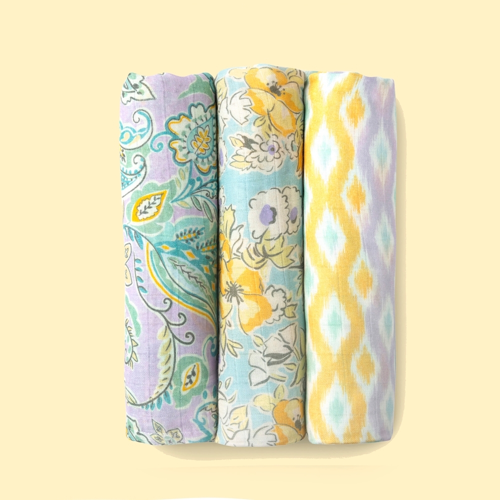 

Fancy fluff delilah bamboo muslin swaddles multicolor pack of 3