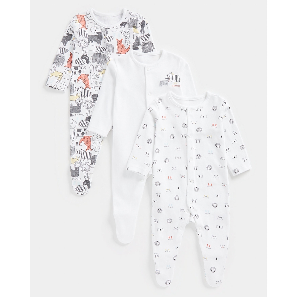 

Unisex Full Sleeves Sleepsuits -Pack of 3-Multicolor