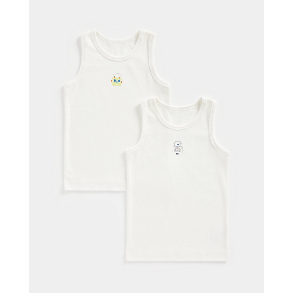 

Boys Sleeveless Vest Playful Robot Design-Pack of 2-White