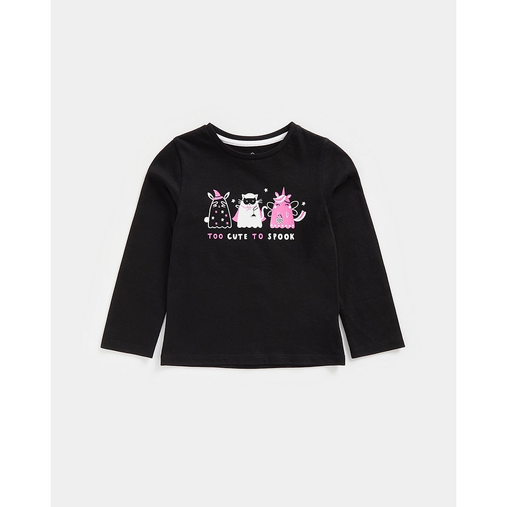 

Girls Full Sleeves T Shirts Chest Print-Black