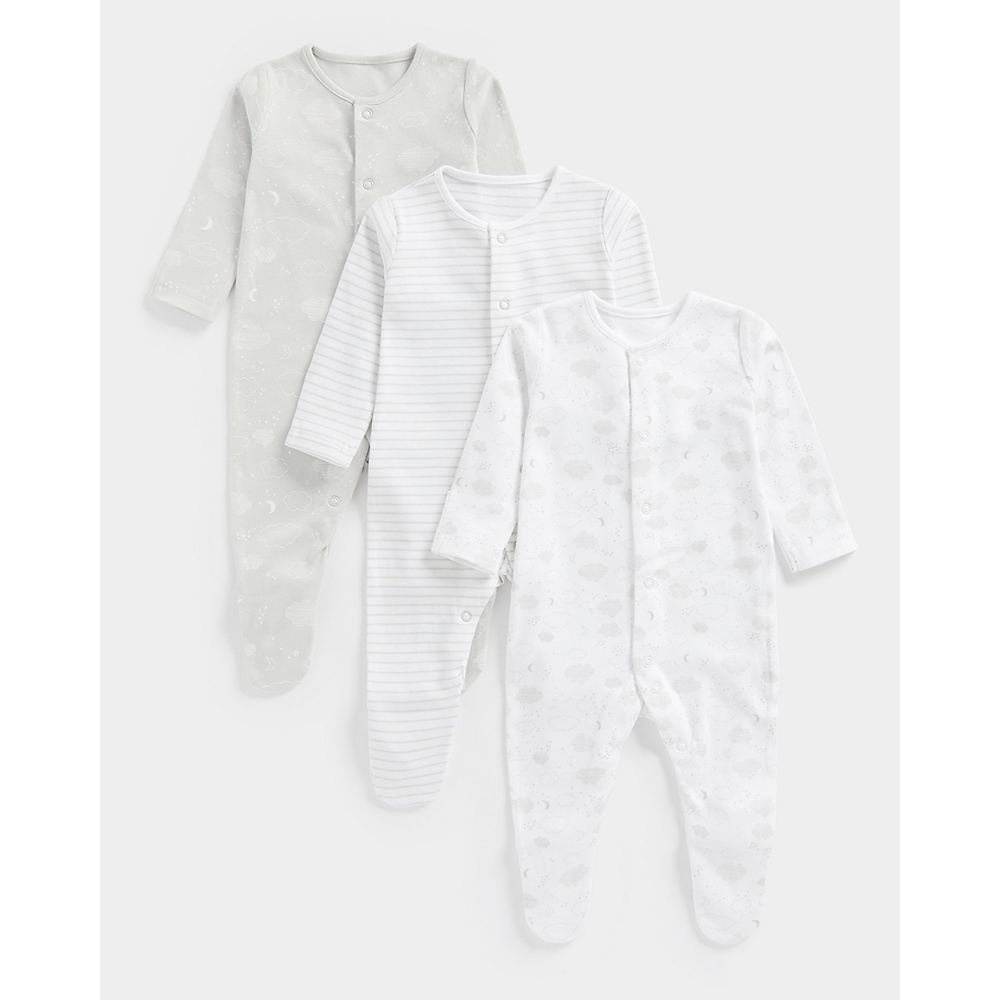 

Unisex Full Sleeves Sleepsuits -Pack of 3-Multicolor