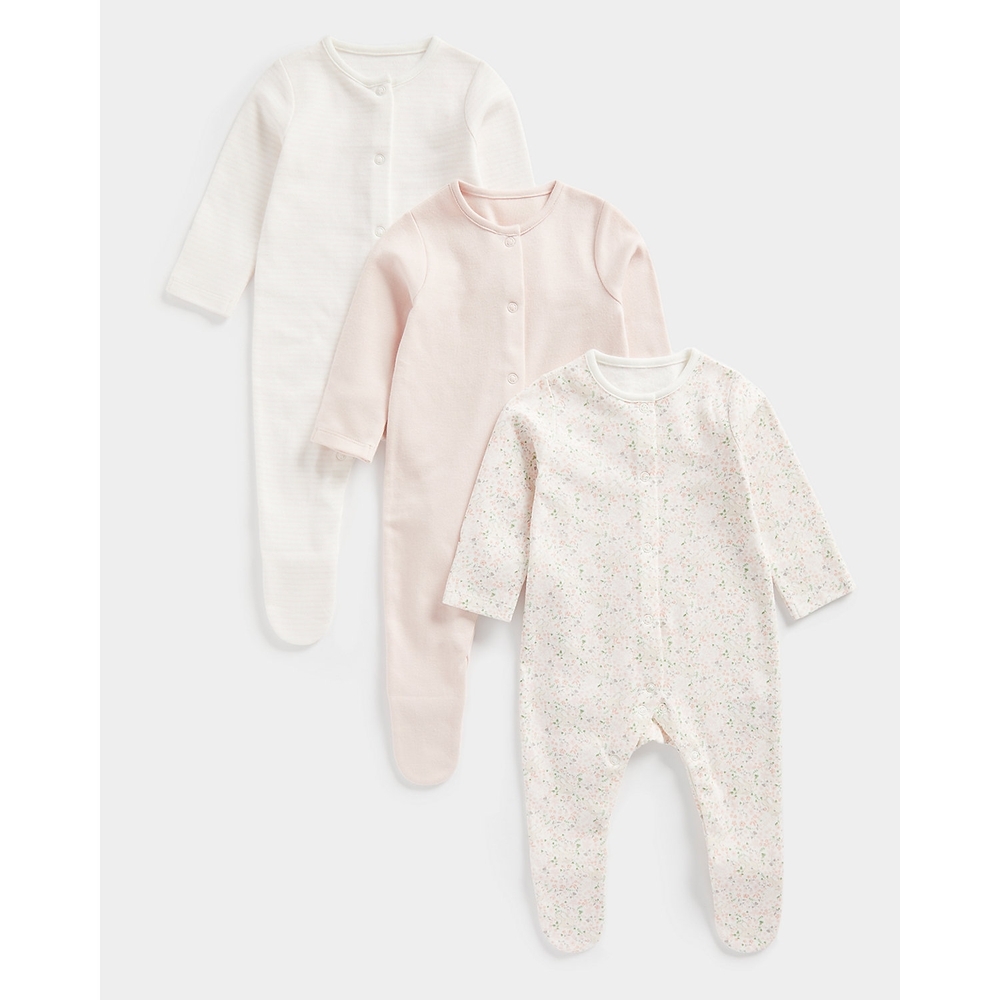 

Girls Full Sleeves Sleepsuits -Pack of 3-Multicolor