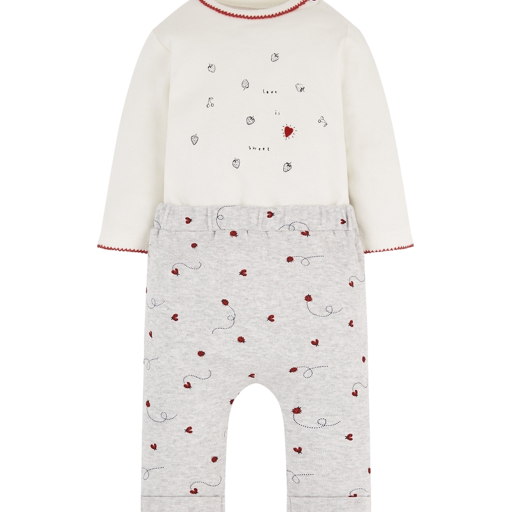 

Girls Full Sleeves 2 Piece Set Ladybird Print - Grey