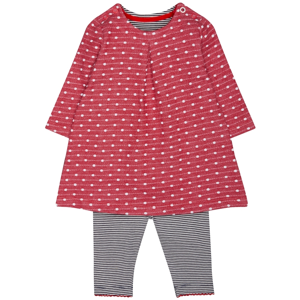 

Girls Full Sleeves Dress And Legging Set Polka Dot Print - Red