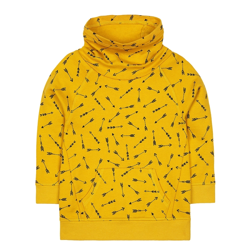

Boys Full Sleeves Cowl-Neck Sweat Top Arrow Print - Mustard
