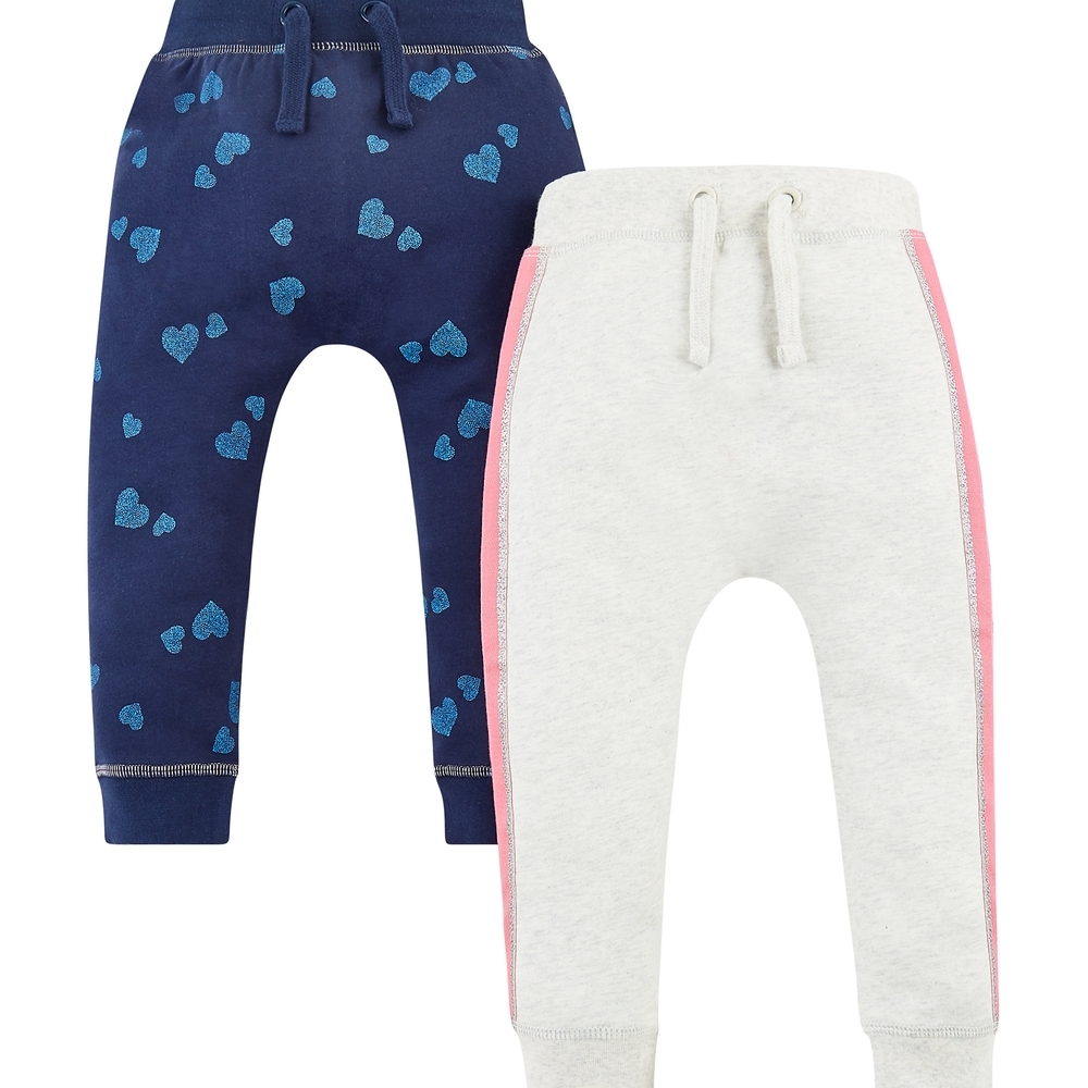 

Girls Joggers Side Stripe And Heart Print - Pack Of 2 - Multicolor