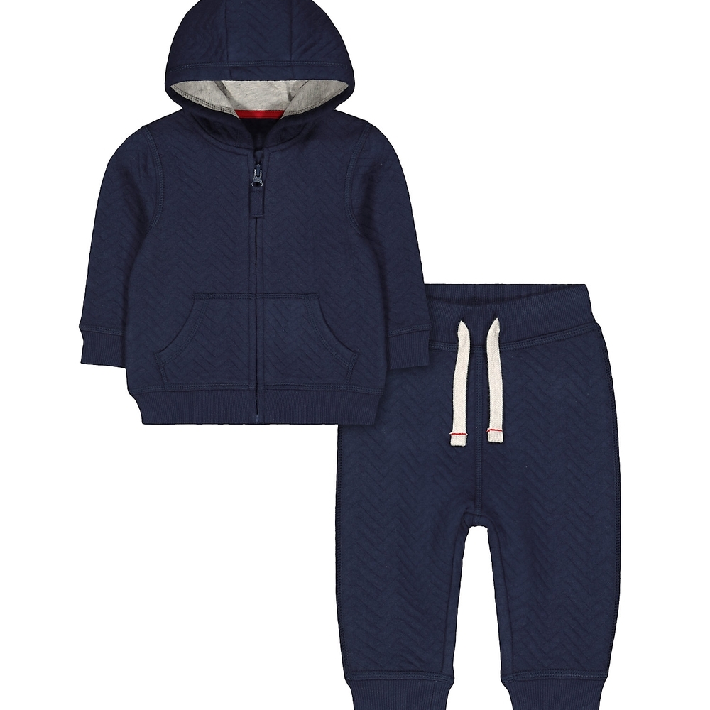 

Boys Full Sleeves Hooded Jog Set Quilted - Navy