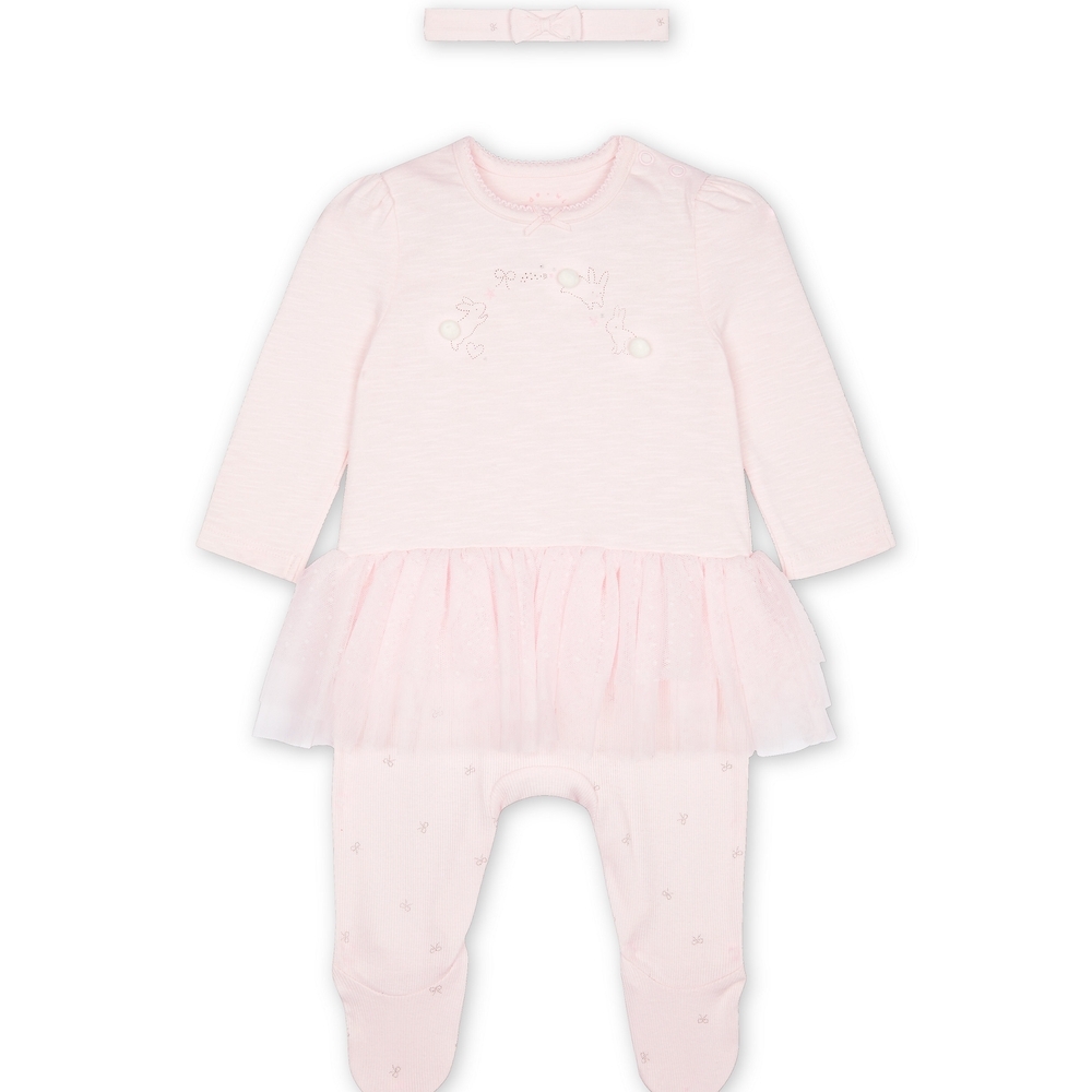 

Girls Full Sleeves Frill Romper With Headband - Pink