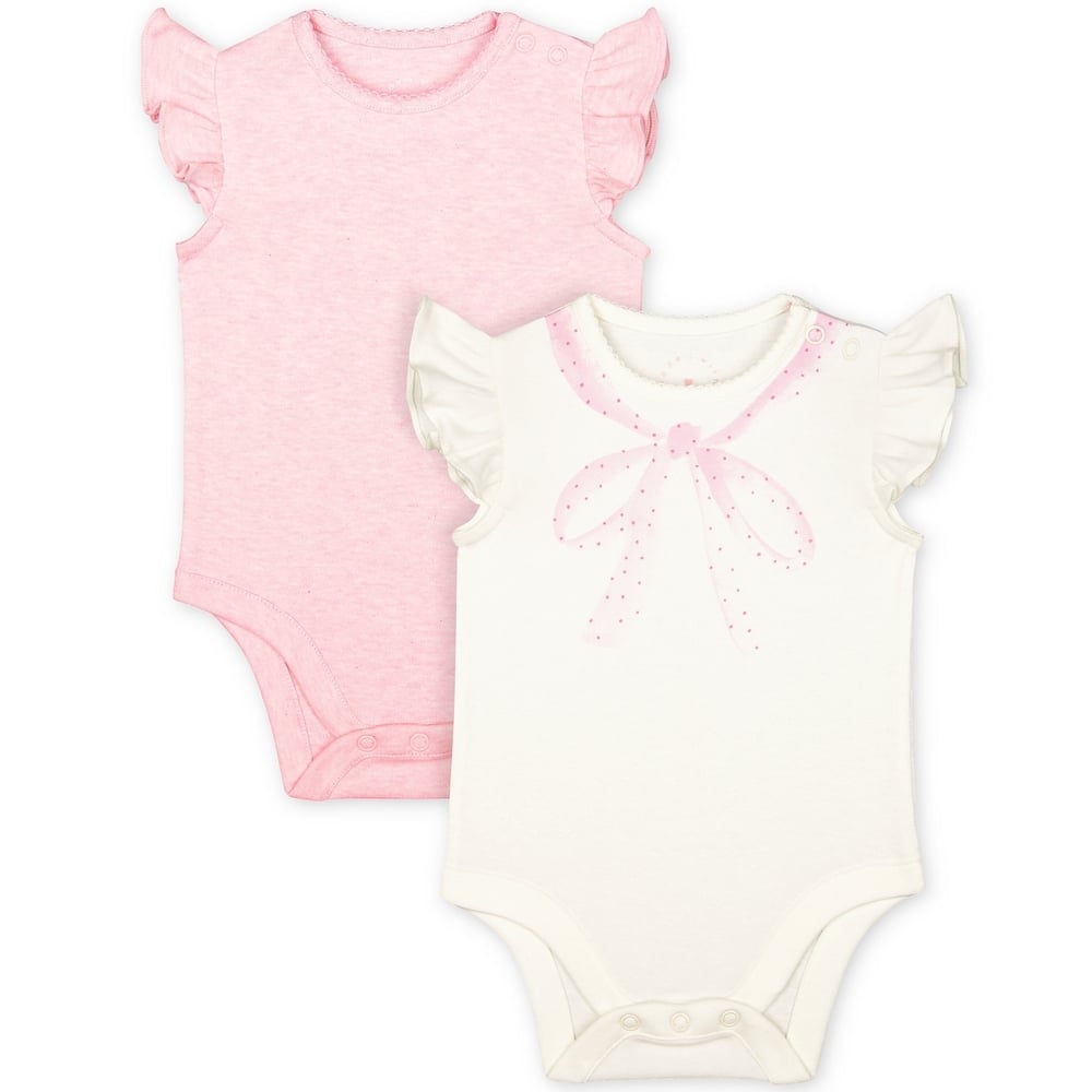 

Girls Half Sleeves Bodysuit Neckline Print - Pack Of 2 - Pink