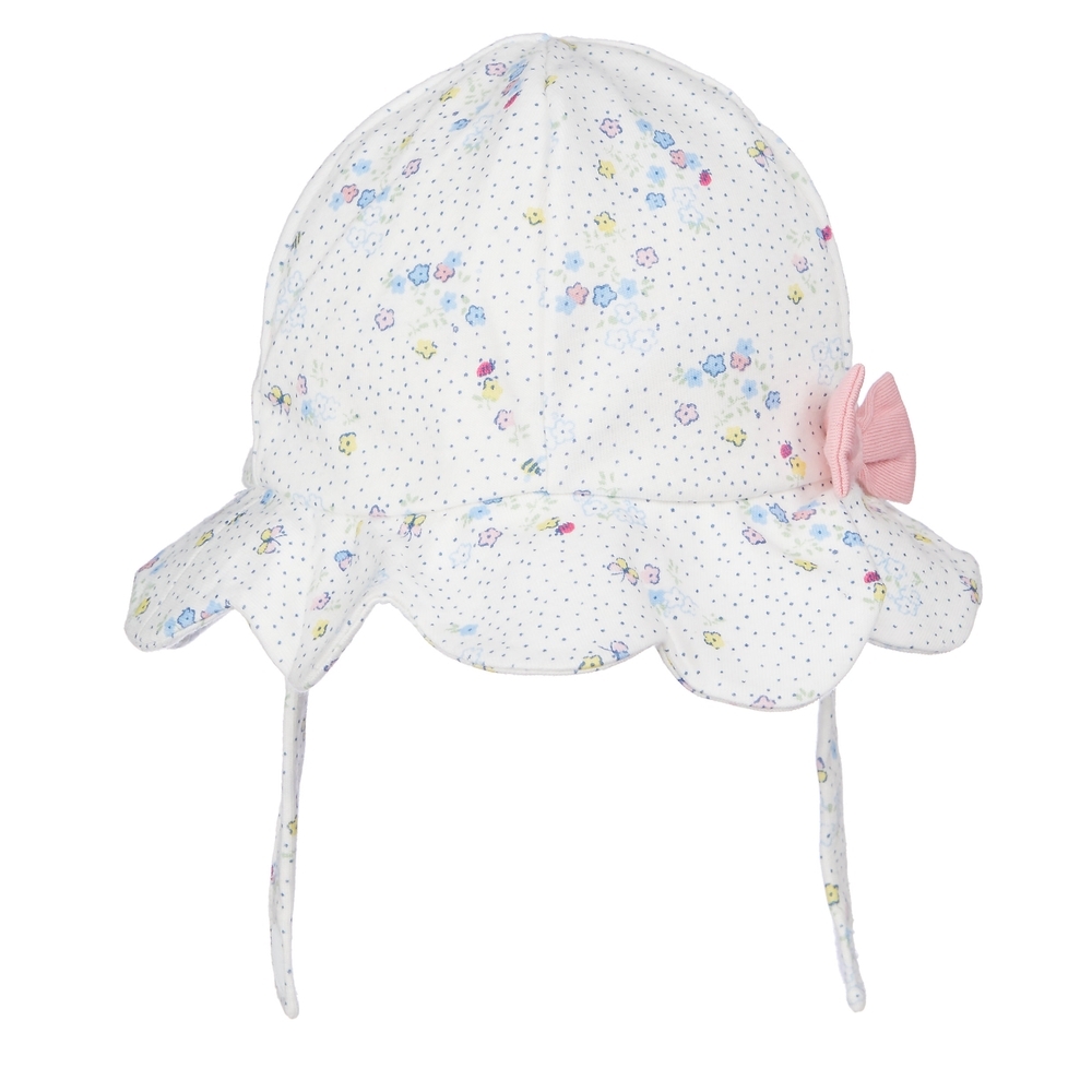 

Girls Floral print bow Hat - White