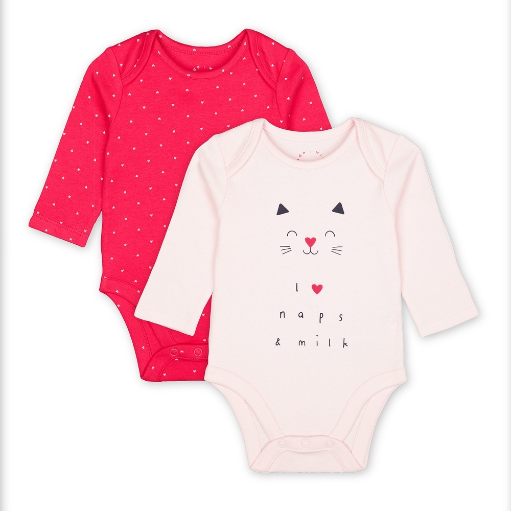

Girls Full Sleeves Text Print Bodysuit - Pack Of 2 - Multicolor