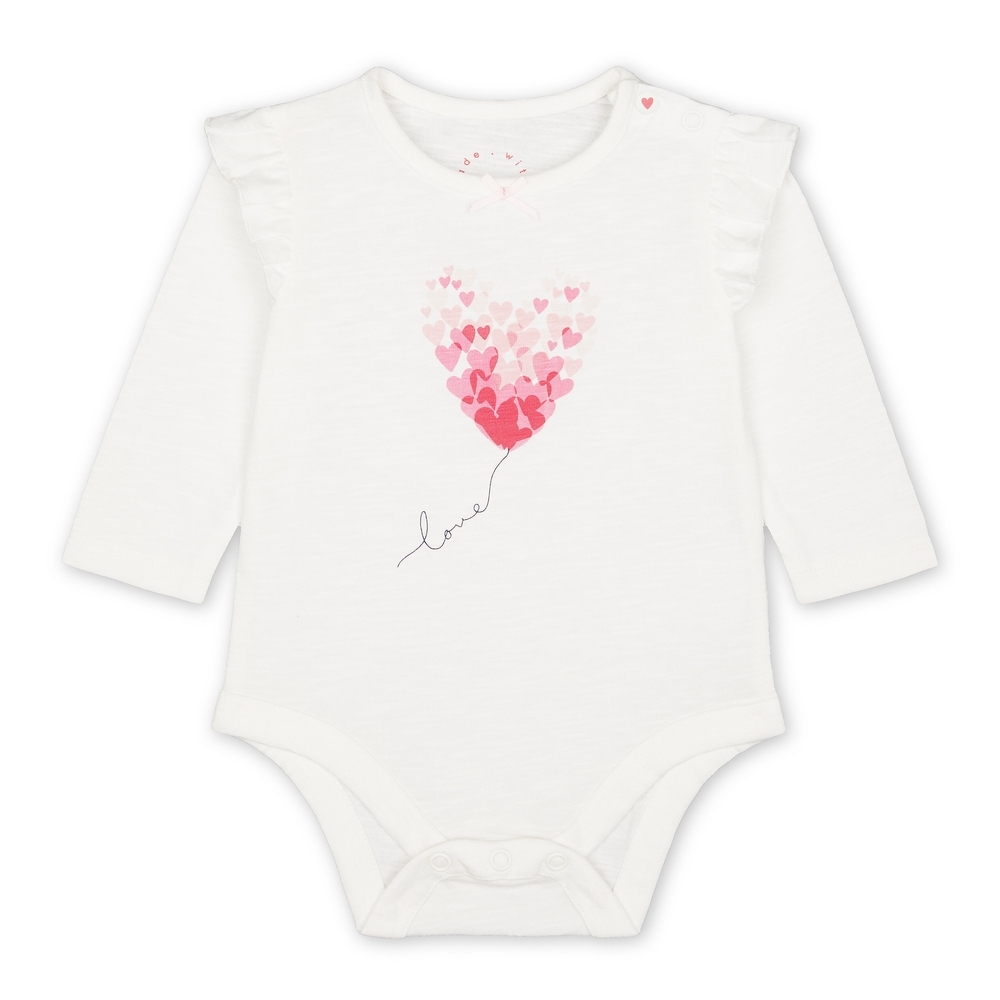 

Girls Full Sleeves Heart Print Bodysuit - White