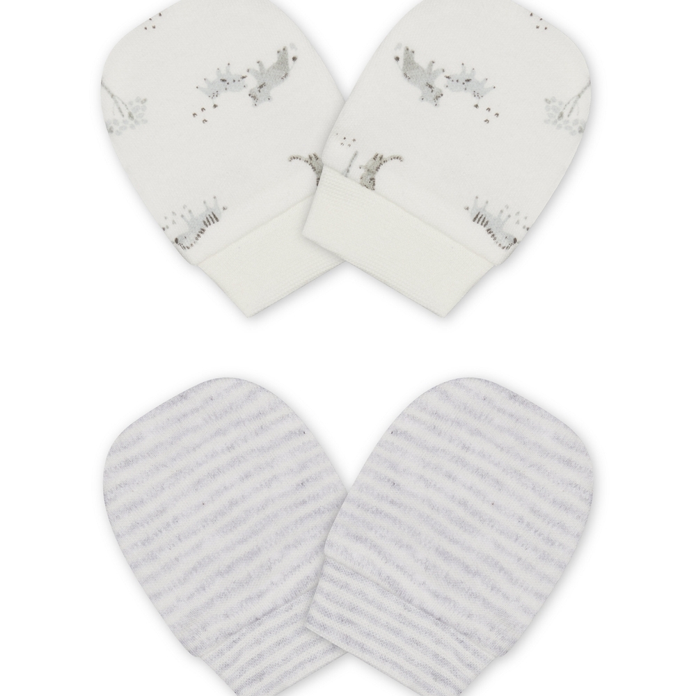 

Unisex Mitts Stripe And Animal Print - Pack Of 2 - White Grey