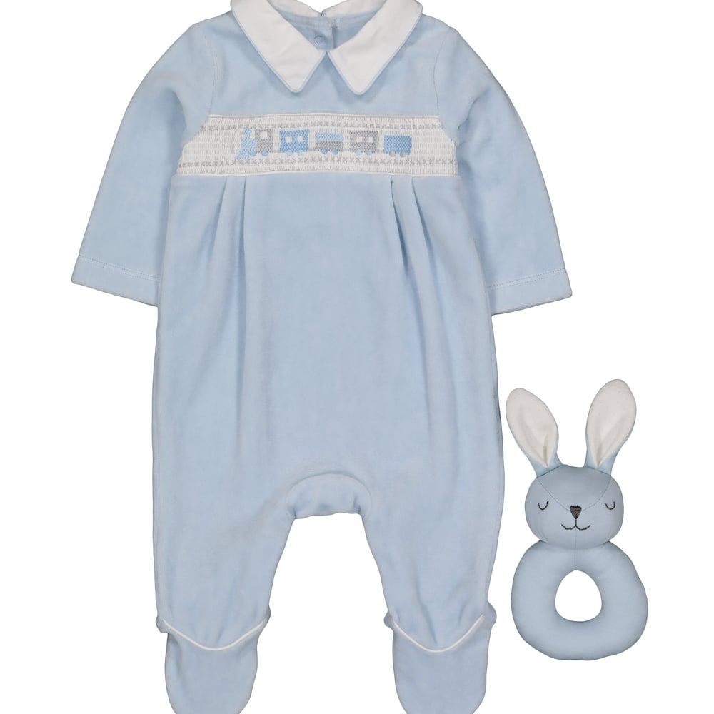 

Boys Full Sleeves Romper Animal Embroidery - Blue