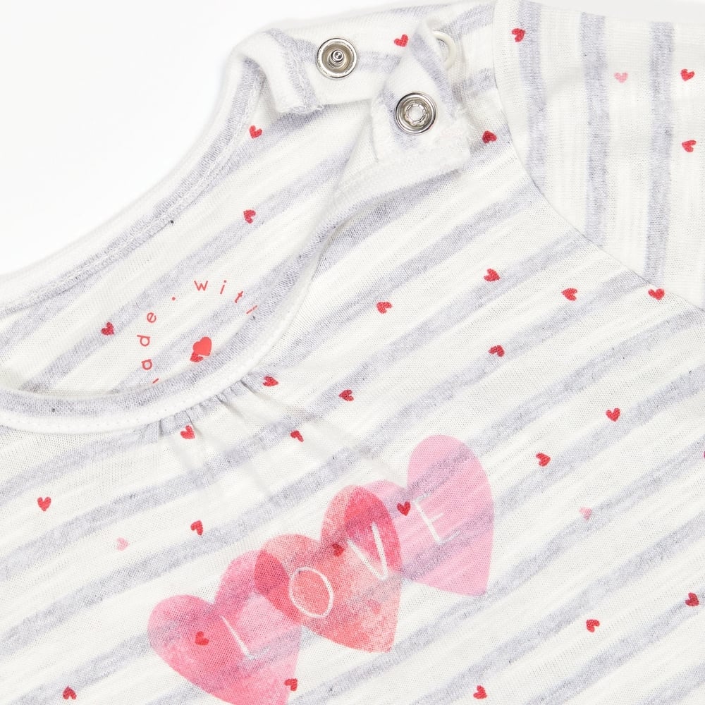 

Girls Frock Style Bodysuit Heart Print - Grey