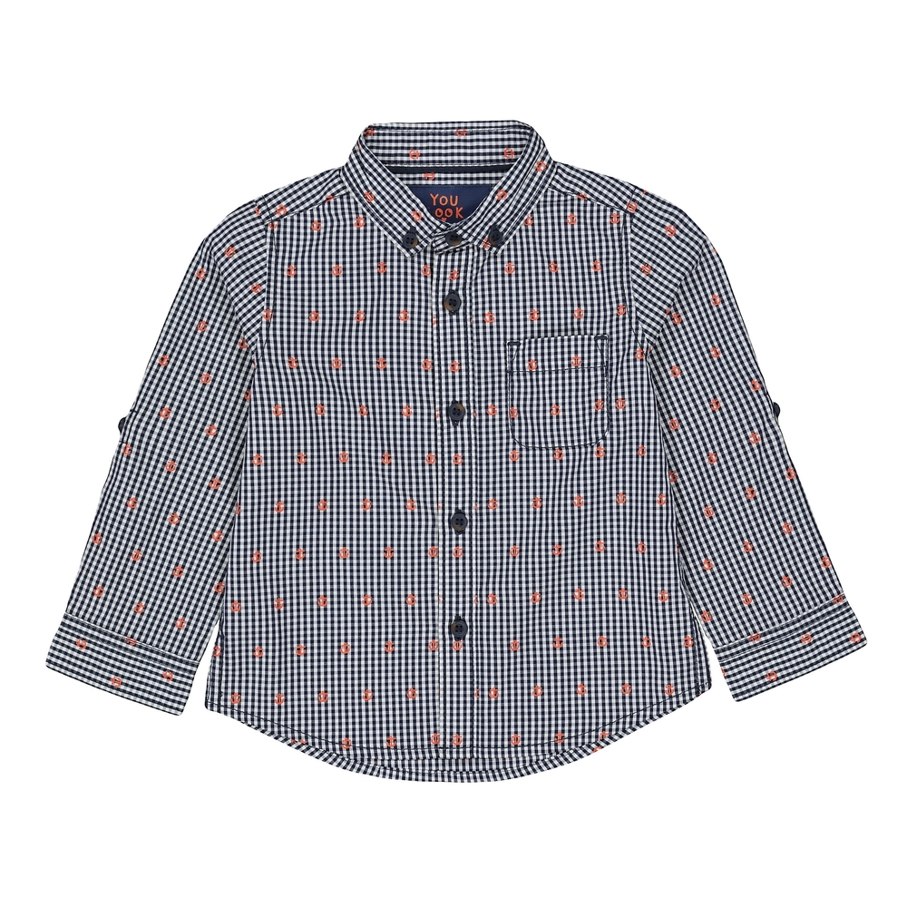 

Boys Full Sleeves Check Shirt Anchor Print - Navy