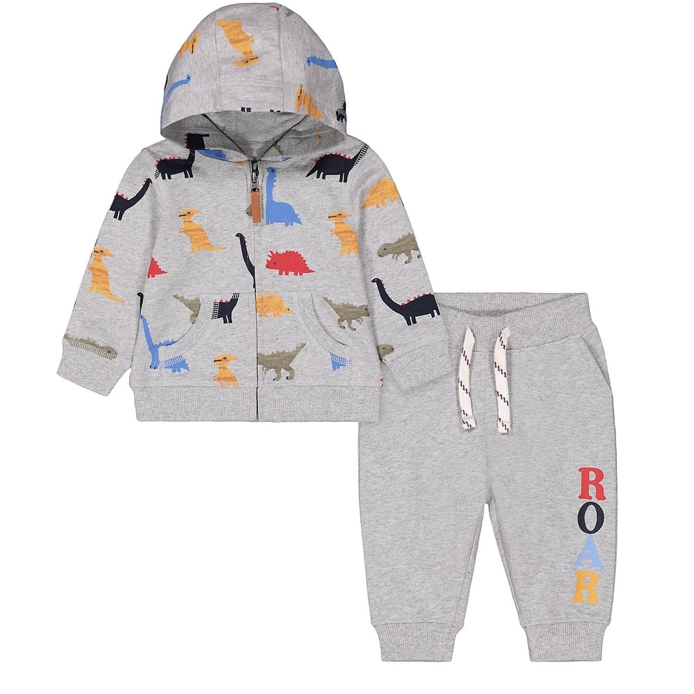 

Boys Full Sleeves Jog Set Dino Print - Grey