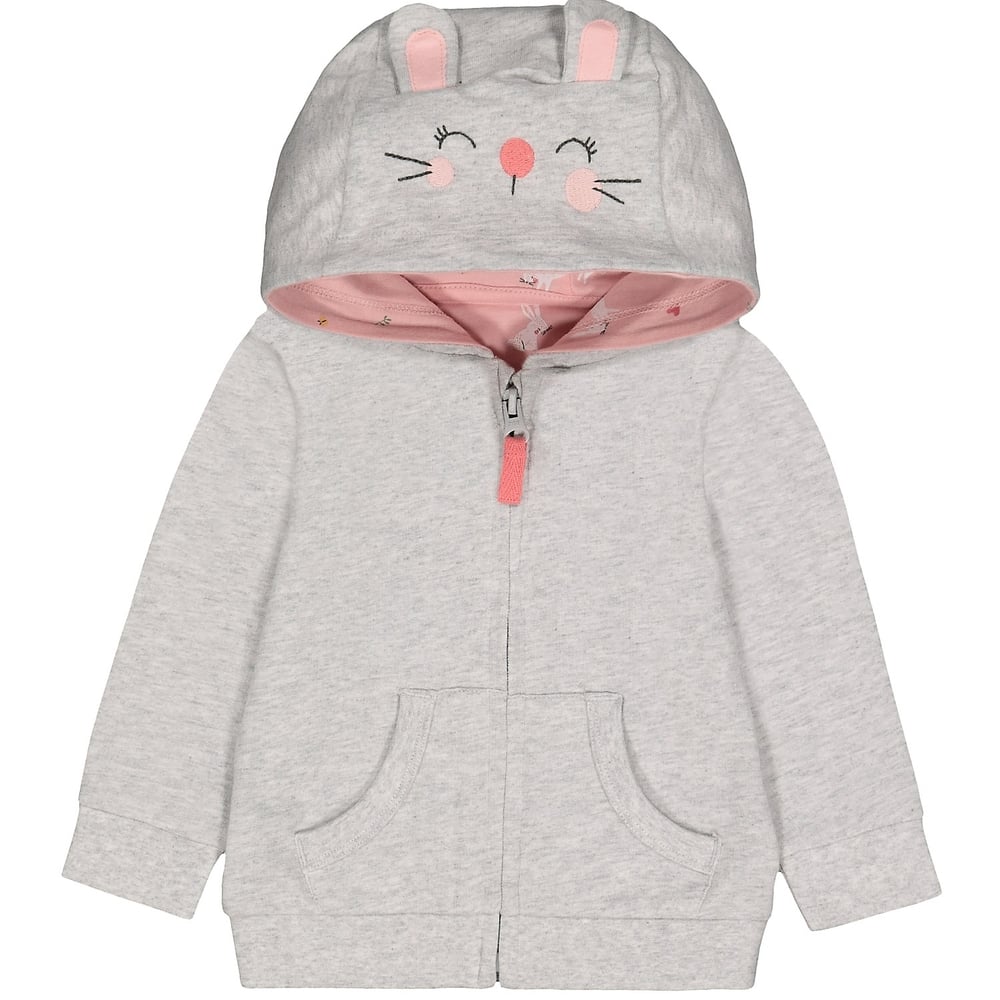 

Girls Full Sleeves Hooded Sweatshirt Bunny Embroidery And 3D Ear Details - Grey