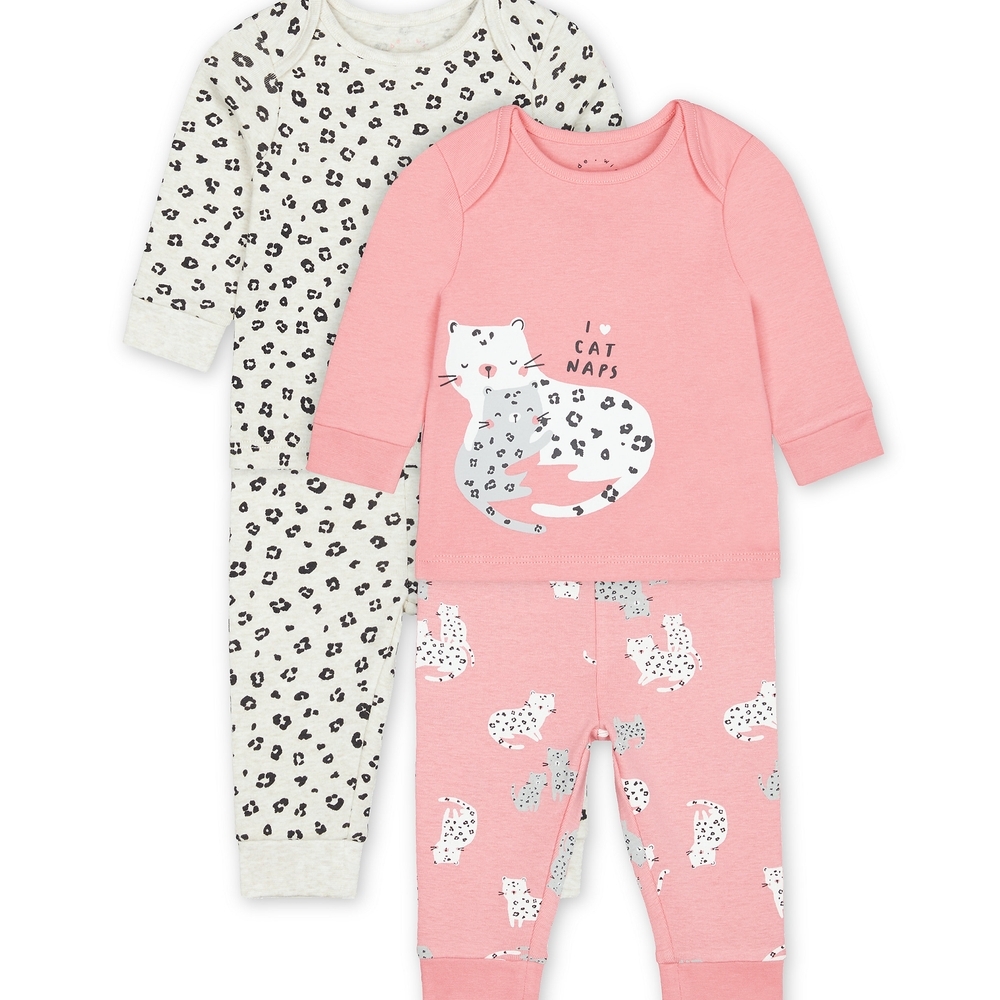 

Girls Full Sleeves Pyjama Set Leopard Print - Pack Of 2 - Pink Cream