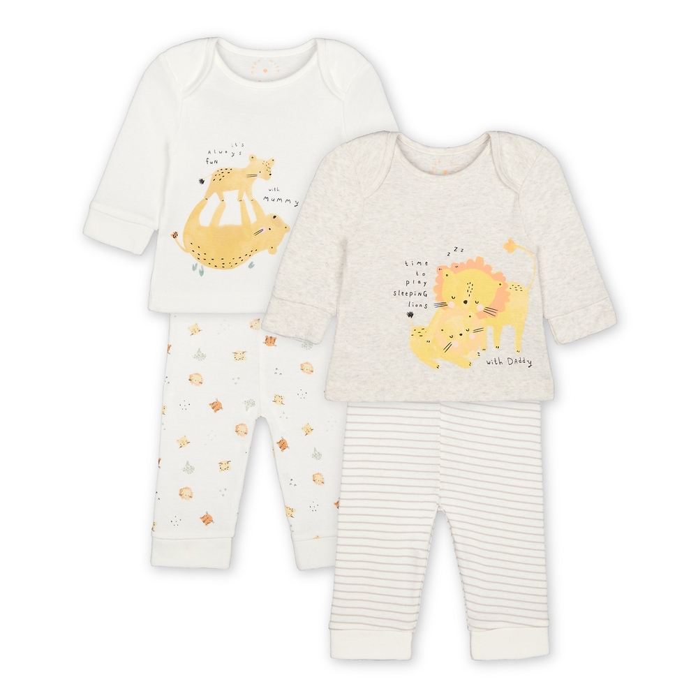 

Unisex Full Sleeves Lion Print Pyjamas - Pack Of 2 - White Grey