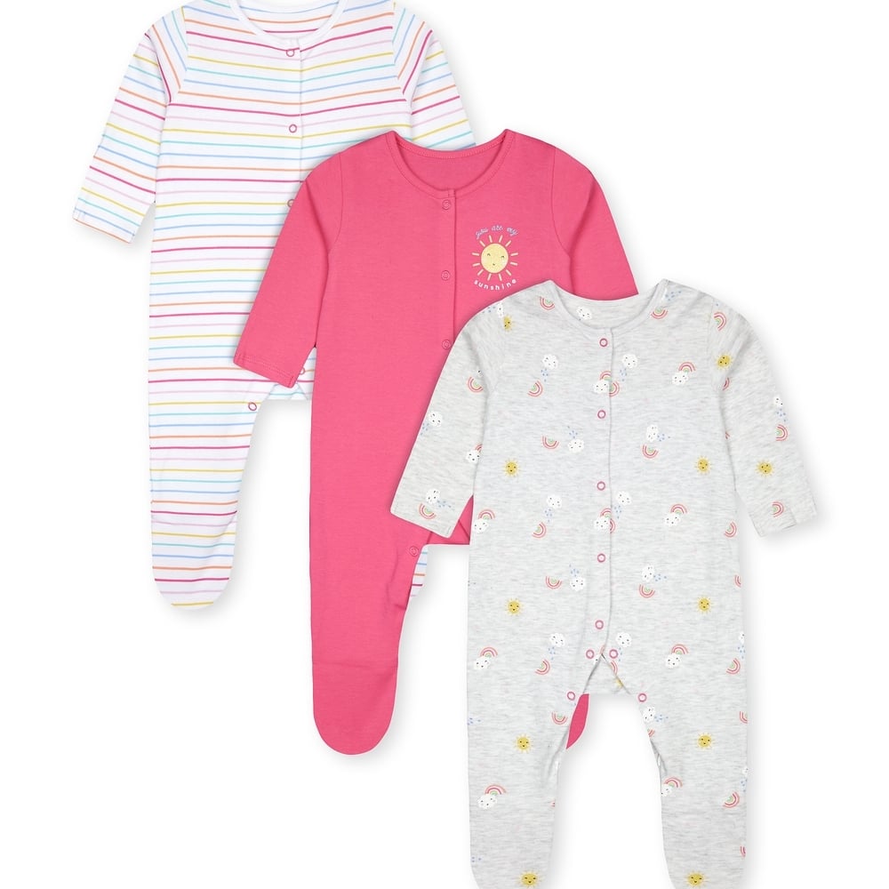 

Girls Full Sleeves Sleepsuit Printed And Striped - Pack Of 3 - Multicolor