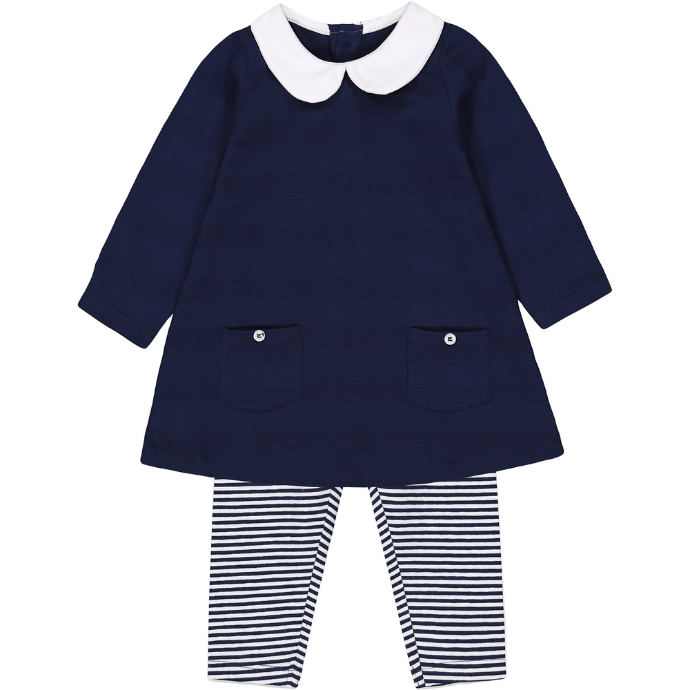 

Girls Full Sleeves Dress And Legging Set Pocket Detail - Navy