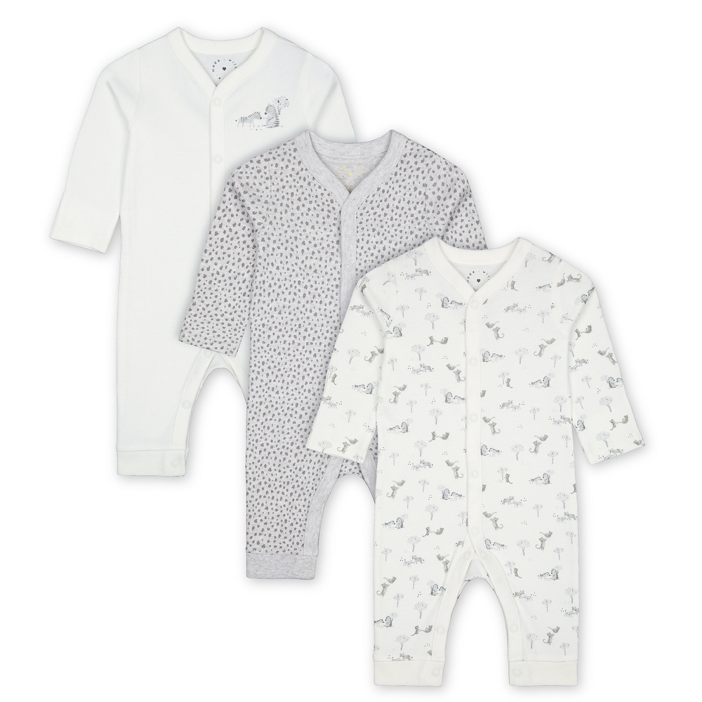 

Unisex Full Sleeves Sleepsuit Leopard Print - Pack Of 3 - Grey