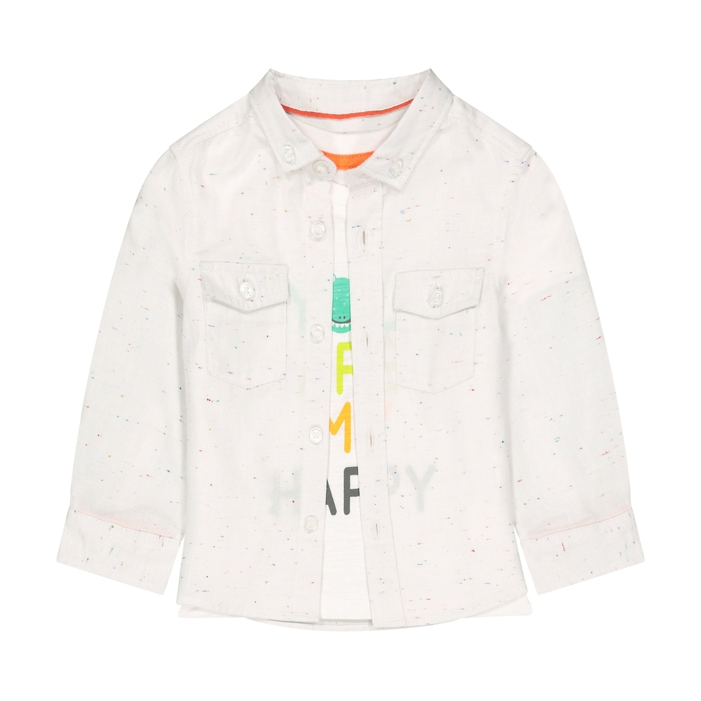 

Boys Full Sleeves Shirt And T-Shirt Set Text Print - Beige